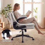 Criss Cross Chair with Flip-Up Arms, Faux Leather Cross Legged Office Chair with Adjustable Height & Rocking Function -Beige - Image 2