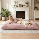 Pink Convertible Corduroy Bean Bag Floor Sofa for Adults, 76.5x55 Inch Sponge Filling Foldable Floor Mattress Guest Bed, Removable Washable Cover Large Lazy Lounger - Image 7