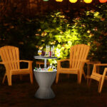 Brown Outdoor Imitation Rattan Ice Cooler Side Table 8Gal 2-Height Adjustable with Drain Plug - Image 11