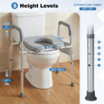 Adjustable Raised Toilet Seat (25.5"-28" Width x 27"-31" Height), 300LBS Capacity with Armrests & Storage Pouch - Image 11