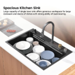 Waterfall Kitchen Sink, Stainless Steel Single Bowl in Black, Multifunctional Workstation with Flying-rain Faucet and Cutting Board, 33x22″ Stainless Steel Single Bowl Sink[Unable ship on weekends, TK/TEMU only for pickup, only TX10643 warehouse supports GOFO] - Image 12