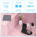 Pink particleboard with a melamine finish, 5-drawer, 2-tiered dressing table set with 11 three-tone light bulbs, power strip, and grille. - Image 3