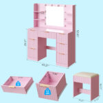 Pink particleboard with a 7-drawer, 4-shelf dressing table set with 10 three-tone light bulbs, power strip, and grille. - Image 3