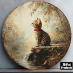 CIFbuy Vintage Tabby Cat Wall Art, "" Tabby Cat Wall Art, Wall Art, Round Kitten Plaque with Waterfall Stream TikTok, Temu Self-pickup Logireics - Image 4