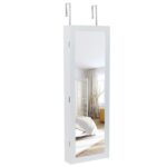 Non Full Mirror Wooden Wall Mounted 4-Layer Shelf, 2 Drawers, 8 Blue LED Lights, Jewelry Storage Mirror Cabinet - White - Image 3