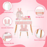 2-in-1 Kids Vanity Table Set with Detachable Mirror, Pink Dressing Table with Storage Shelf & Drawers for Girls - Image 8