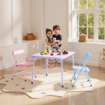 Kids Picnic Table and 2 Chairs Set, Foldable Table for Backyard, Camping and Crafts, Pastel - Image 5