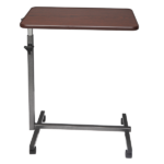 Multifunctional Adjustable Bedside Table MDF + Iron Movable Sofa Side Table 4-Wheeled Small Computer Desk with Brakes 26.5*16.5*27~44in Dark Wood Grain Color - Image 2