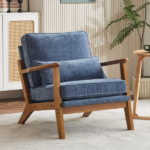 Mid-Century Oak Accent Chair - Deep Navy Blue Chenille Upholstered Single Lounge Chair, Sturdy Wood Frame Indoor Armchair (330LBS Weight Capacity) - Image 8