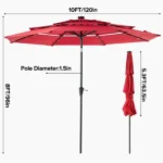 10 FT 3-Layer Solar Patio Umbrella, 32 LED Lights Market Umbrella with Adjustable Tilt, 8-Rib Outdoor Sunshade for Backyard, Deck and Poolside Red (Shipment from Walmart) - Image 2