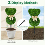2 Pack Whimsical Bear Topiary Trees Artificial Boxwood Greenery with Golden Bows for Indoor Outdoor Spring Decor - Image 6
