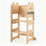 3-in-1 Convertible Toddler Learning Tower Step Stool with Chalkboard, Poplar Wood Flip Design Weaning Table Stool Set Anti-Tip Safety Guardrail 110 LBS Load for Kids 18+ Months Cat Pattern - Image 2