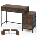 5 Drawer Computer Desk with Reversible Drawers & Printer Shelf, Industrial Home Office Writing Desk with Metal Frame - Rustic Brown - Image 3