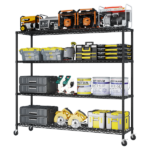 4-tier, adjustable shelf spacing, with adjustable feet and wheels, iron display stand, 150*60*192cm, powder-coated black - Image 4