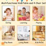 Kids Table and Chair Set with 2 Bunny Chairs, Children's Wooden Activity Table for Toddlers, Cute Animal Design Study Play Set for Playroom, Bedroom, Classroom - Cream Yellow - Image 9