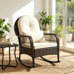 Heavy Duty PE Wicker Patio Rocking Chair 400LBS, Outdoor Rocker with Removable Washable Sponge Cushions Anti-Tip Stoppers for Porch Balcony -White - Image 9