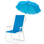 1 Pack Heavy Duty Steel Beach Chair with Umbrella, XL Size 15" Seat Height Royal Blue, Oxford Cloth with Support Bar, Single Position Adjustable, 120kg Load - Image 2