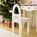 Kids Vanity Table and Chair Set with 7pcs Pretend Play Makeup Toys, Girls Vanity with Mirror & Stool, 3 Drawers & Tabletop Storage, Princess Table for Toddlers, White - Image 9