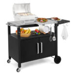 Outdoor Grill Cart with Storage, Rolling Bar Cart Movable Kitchen Island for BBQ, Patio Dining Cart Table for Food Prep with Wheels Hooks Foldable Top - Image 20