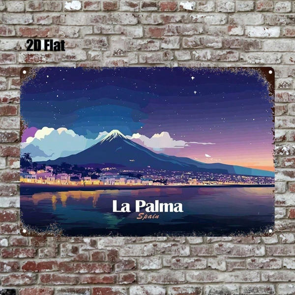 CIFbuy 1pc Vintage Distressed Metal Sign La Palma Spain At Night, 8x12 Inch 2D Flat Wall Art For Home Bar Cafe Garage Restaurant Decor TikTok, TikTok, Self-pickup Logiopics