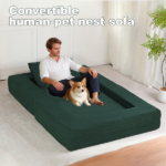 Compression Human Dog Sofa Bed for Adult & Pets,Modern Floor Couch With Pillow for Living Room Bedroom,Corduroy Fabric,No Assembly Required, Dark Green - Image 5