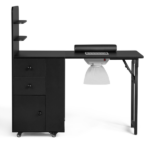 Black MDF Folding Nail Desk with 2 Drawers, Cabinet Door & Storage Shelf - Image 2