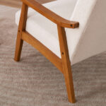 Solid Wood Armrest Teddy Velvet Simple Single Indoor Lounge Chair Backrest Creamy-White - Image 18