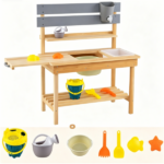 Natural Fir Wood Children Mud Kitchen Toy, Interactive Outdoor Sensory Play Station with Storage Shelves, Safe Rounded‑Edge Play Kitchen for Backyard Garden - Image 2