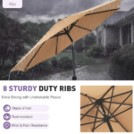 9FT Outdoor Patio Umbrella Market Table Polyester Fabric Canopy Iron Frame 8 Ribs UV Protection Waterproof,Khaki(New) - Image 6