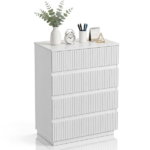 Handleless Grille-Finished 4-Drawer Bedside Table P2 Particleboard + MDF & Melamine Veneer + Thermoformed Drawer Dresser 23.62*14.96*30.71in White - Image 3