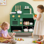 Green Wooden Kids Play Kitchen with Interactive Stove & Sink, ASTM/CPSIA Compliant Pretend Cooking Set for Ages 3+ - Image 6