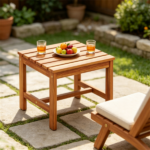 17” Acacia Wood Outdoor Side Table, Square Slatted Patio End Table with Drainage Design, Heavy‑Duty Reinforced Frame Bistro Table for Backyard Garden Poolside - Image 9