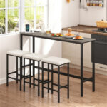4 Piece Counter Height Bar Table Set with Charging Station & USB Ports, Gray Pub Table with 3 Stools - Image 6