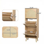 Rattan-fronted 3-tier shoe cabinet, particleboard, 54*24*135 cm, natural wood color - Image 5