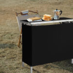 Portable Folding Bar Table with Shelf, Tradeshow Podium Table with Black Skirt and Carrying Bag, for Indoor Outdoor Party Picnic Exhibition, Black - Image 15