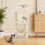44" Multi-Level Cat Tree with Spacious Top Perch, 2-Door Condo & Hammock for Indoor Cats -Beige - Image 7