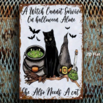 CIFbuy Vintage Witch Black Cat Cauldron Metal Sign 8x" Inch, Quote 2D Flat Iron Wall Plaque Waterpro Sign 8ikTok, Sign 8ikTok, t Self-pickup Logiopics - Image 3