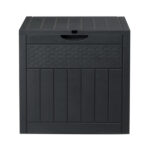 33gal Square Wood & Rattan Plastic Garden Storage Box Gray - Image 2