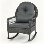 Mix Gray Handwoven PE Rattan Porch Rocking Chair, Metal Frame Safe Smooth Rocker with Removable Washable Zipper Cushions for Backyard Balcony Deck Indoor Reading Nook - Image 7