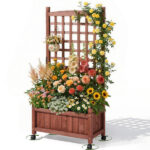 Wooden Planter with Trellis, 50" Tall Elevated Garden Bed Outdoor with Wheels, Freestanding Planter Box with Drainage Holes for Flower, Vegetable, Fruit, Herb in Garden, Patio, Balcony - Image 13