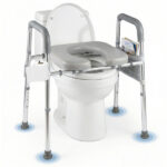 Adjustable Raised Toilet Seat (25.5"-28" Width x 27"-31" Height), 300LBS Capacity with Armrests & Storage Pouch