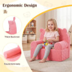 Bear-Shaped Kids Sofa, Teddy Fleece Foam Chair for Toddlers 3+, Portable Bear-Shaped Couch (Pink) - Image 3