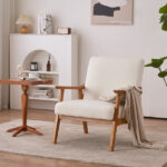 Solid Wood Armrest Teddy Velvet Simple Single Indoor Lounge Chair Backrest Creamy-White - Image 17