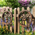 24" Set of 2 Carbonized Fir Wood Wagon Wheels, Rustic Western Decor with Reinforced Metal Rim - Image 3