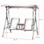 Beige 2-Seat Porch Swing with Adjustable Canopy, Built-in Storage Table & Cup Holders for Backyard - Image 3