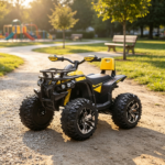 Yellow 12V Kids Electric ATV – Recharging Ride-on Quad with Realistic Headlights & Wide Traction Wheels - Image 4