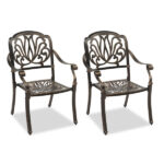 Set of 2 Cast Aluminum Patio Dining Chairs, Stackable Outdoor Bistro Chairs with Armrests for Balcony Backyard Garden Deck, Antique Bronze (Without Cushions)