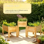 Set of 3 Natural Wooden Elevated Planter Boxes with Legs & Liner for Vegetables, Herbs & Flowers - Image 4