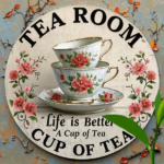 CIFbuy Cozy Ambiance Vintage Metal Sign 8 Inch Round Rustic Iron Plaque, Floral Teacup Life Is Better With A Cup Of Tea Design Wall TikTok, TikTok, l Self-pickup Logiopics - Image 5