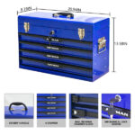 20-inch Steel Portable Tool Box With Drawers - Tool Storage Box Organizer With Metal Lock Closure Device - Powder-coated Tool Storage Cabinet (BLUE) - Image 7